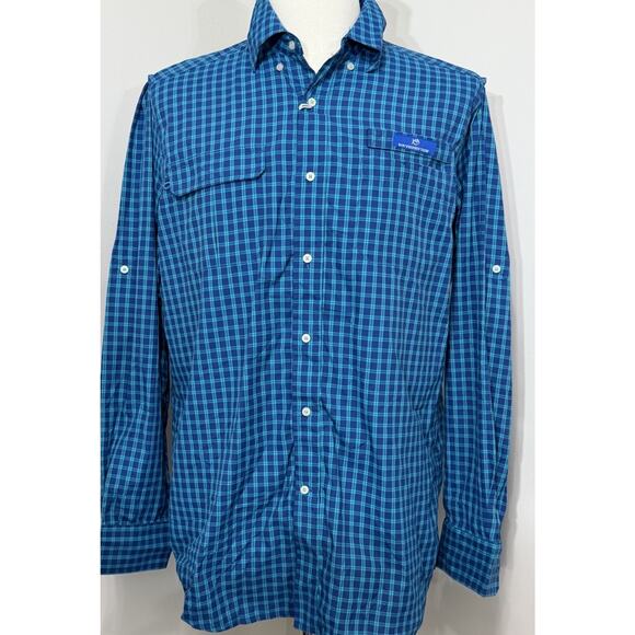 Southern Tide Classic Fit Cool Breeze Blue Plaid Vented LS Shirt S Small - Picture 1 of 2